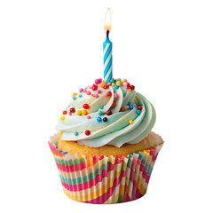 birthday cupcake with candle isolated transparent 