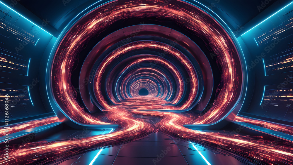 Poster neon tunnel: a mesmerizing abstract journey through a futuristic corridor, where vibrant neon lights