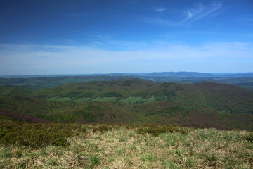 Carynskie - former, abandoned village - view from Polonina Carynska in Bieszczady mountain range, Poland