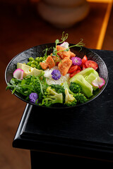 Tasty and juicy salads with sauces