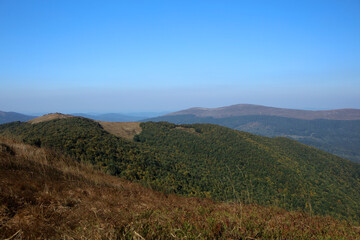 Mala Rawka view from Wielka Rawka peak in Bieszczady mountain range, Poland