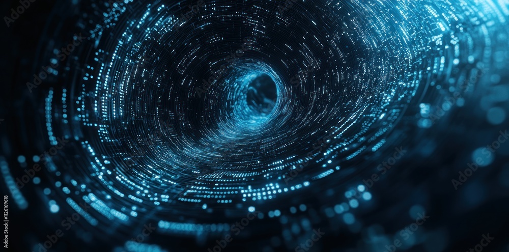 Poster a digital vortex of glowing data streams, representing technology and information flow.