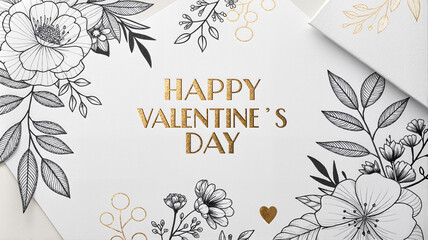 Black and white Valentine&rsquo;s Day card with floral design
