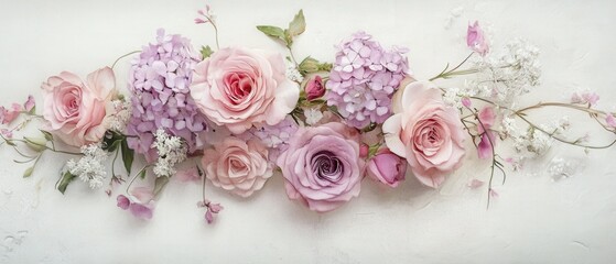 beautiful floral arrangement with pastel roses and hydrangeas