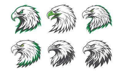 Eagle head logo vector illustration Set. Eagle heads heads black and white vector, Head of an eagle in the form of the stylized tattoo. Eagle Mascot Vector Illustration