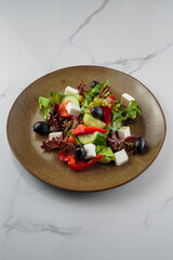 Tasty and juicy salads with sauces