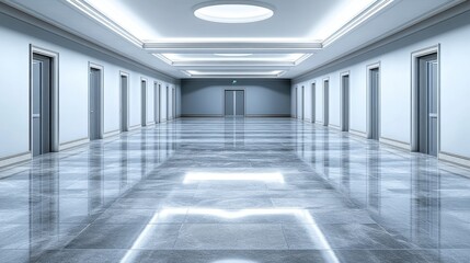 Obraz premium Minimalist Monochrome Hallway with Reflective Flooring