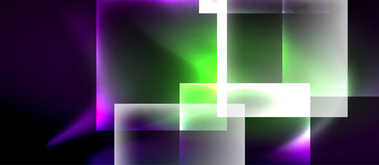 Glass squares with neon shiny light abstract background