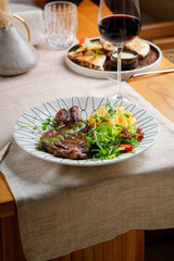 Tasty and juicy hot dish with sauces