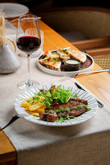 Tasty and juicy hot dish with sauces