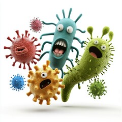 Colorful Cartoon Microbes and Germs in Playful Antics