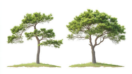 Stone pine trees isolated on white background, tropical trees isolated used for architecture 