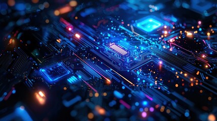 Obraz premium Abstract Digital Circuitry: Neon Glow