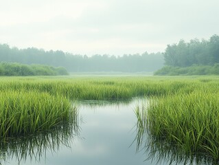 Obraz premium Wetland loss affects ecosystems and climate stability. Illustrate consequences.