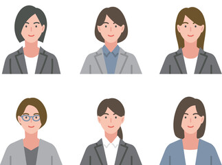 ポジティブな表情をした女性ビジネスパーソンのセット