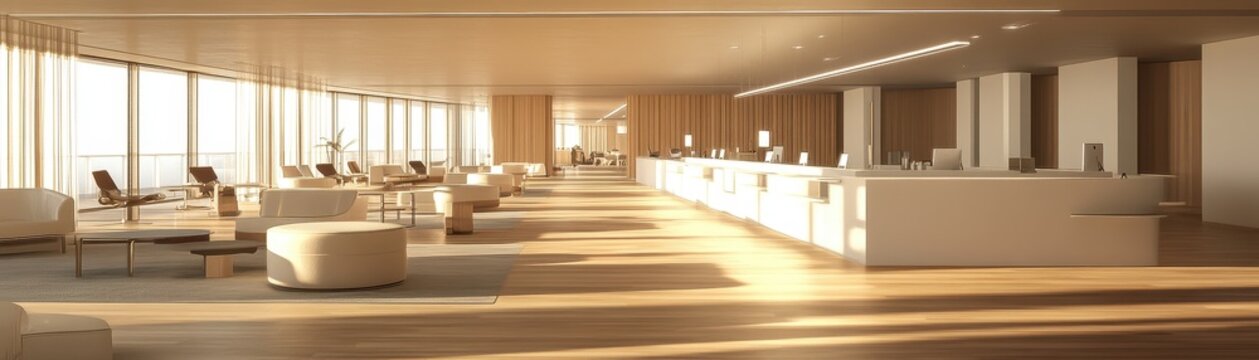 Luxurious and Spacious Modern Hotel Lobby with Panoramic Views
