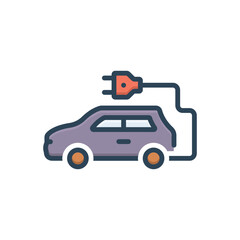 Color illustration icon for electric car