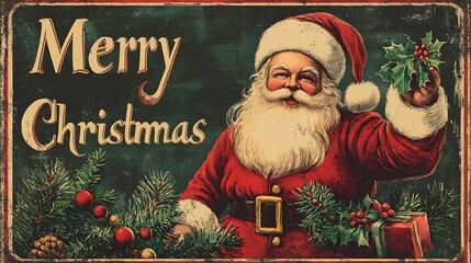 Vintage Christmas Card with Santa Claus