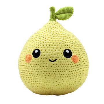 Extreme front view of a perfectly made ayu fruit soft toy isolated on a white transparent background
