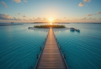 Fototapeta premium Landscape photos at sunrise at the Maldives beach tourist attraction, beautiful beaches are a tourist attraction for tourists.