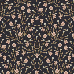 Seamless flower pattern. Hand drawn small pink flowers.