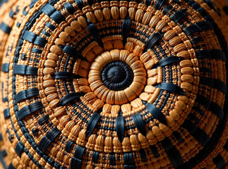 Empty copy space image of a flax bag, a traditional Maori artwork from Polynesian culture in New Zealand.