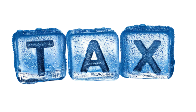 Word TAX written on ice cubes png