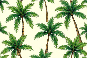 Hand drawn palm tree seamless pattern illustration set. Hawaiian print collection, summer vacation background in vintage art style. Tropical plant painting wallpaper texture