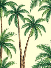 Hand drawn palm tree seamless pattern illustration set. Hawaiian print collection, summer vacation background in vintage art style. Tropical plant painting wallpaper texture