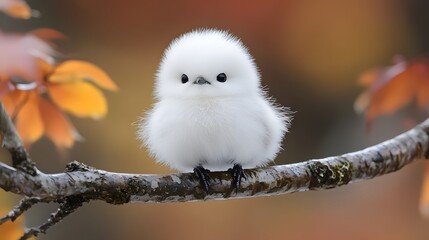 Fluffy White Bird on a Branch