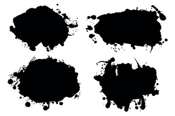 Creative Black Ink Splatters and Drips for Modern Grunge Banners and Websites. Ink splashes banners set with drops blots and spray stains. 