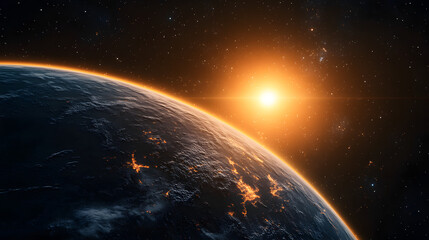 Fototapeta premium Sunrise over Earth showcasing the planet's contours and vibrant atmosphere in space