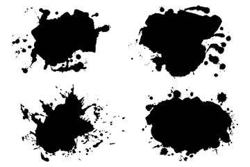 Ink splatters black silhouettes with paint drops. Ink splashes banners set with drops blots and spray stains. Abstract grunge effect for banners, ad, website, posters