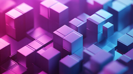Obraz premium Colorful abstract blocks create a vibrant 3D landscape in shades of purple and blue