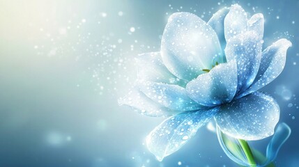 Fototapeta premium serene blue flower with droplets on a soft background