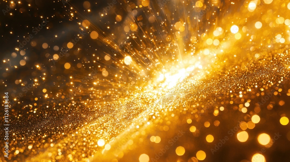 Poster sparkling gold background with shimmering particles illuminating the atmosphere