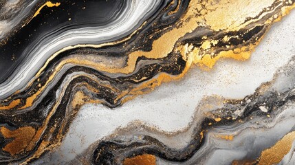 Abstract Fluid Art Swirls Black Gold Grey