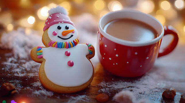 Winter Wonderland 3D Render: Snowman Cookie and Hot Cocoa