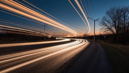 High-speed traffic streaks across the darkened highway, a blur of motion under the city lights-Generated AI
