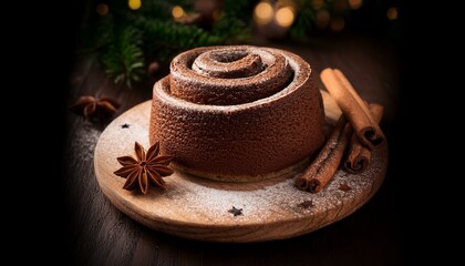 Generated image Delicious chocolate swirl cake with cinnamon and star anise tasty food photography