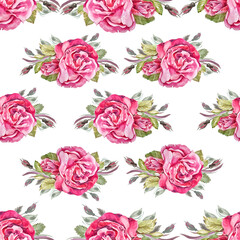 seamless pattern with drawing  watercolor red roses 