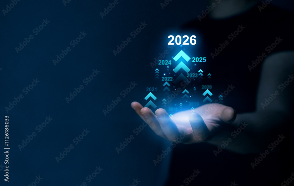 Poster growth and development chart of company in new year 2026.development to success and motivation in 20