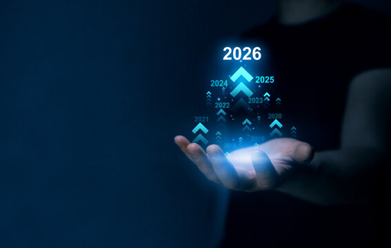 Growth and development chart of company in new year 2026.Development to success and motivation in 2026. Planning,opportunity, challenge and business strategy in new year 2026.