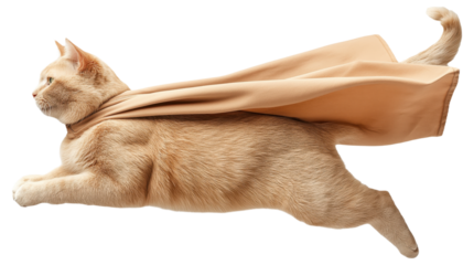 PNG Cat wearing a cape leaping heroically