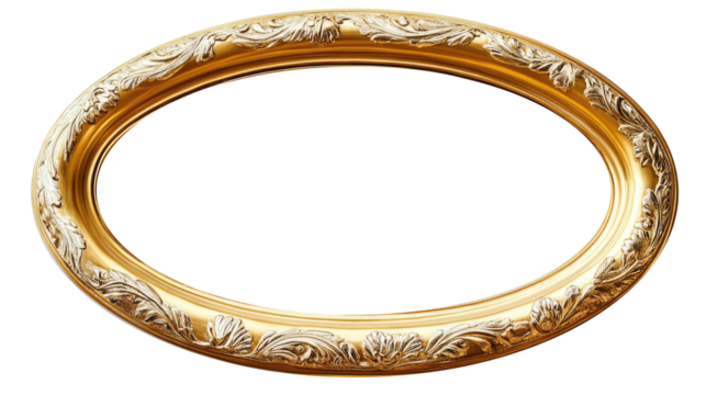 An elegant, antique-style oval frame showcasing intricate gold patterns ideal for classic or vintage decoration.