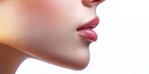 Obraz premium Close-Up of a Woman's Smooth and Radiant Skin with Glossy Lips on a White Background