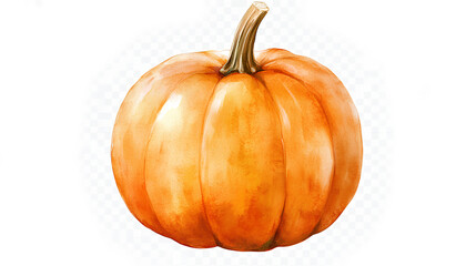 Fototapeta premium Watercolor autumn pumpkin clipart with fall floral leaves white background 