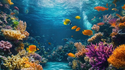 Fototapeta premium Underwater Paradise: Vibrant Coral Reef with Colorful Fish