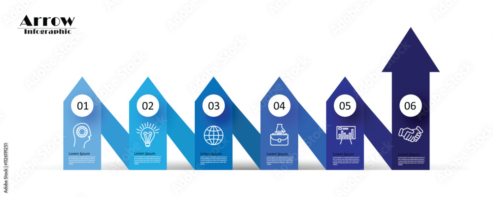 Poster arrows of graph diagram with 6 steps options parts or processes vector business template for present