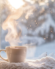 Warm Winter Morning: A Cozy Cup of Tea by the Snowy Window